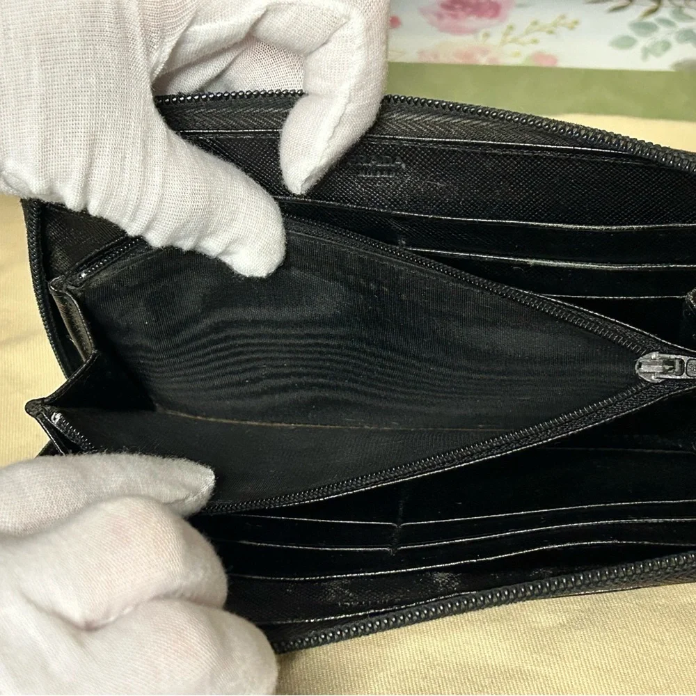 Prada Black Saffiano Leather Zip Wallet